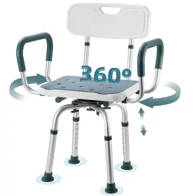 Adg06 Aidwaygo 400 Lb Shower Chair Heavy Duty Adjustable Led Swivel Arms Back Seat Inside Stall