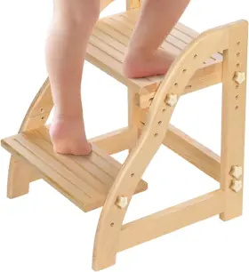 Aimo-0123 Aimoado Wooden Step Stools For Kids Toddler Adjustable 2 Stool Two-step Pine