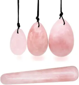 04818807861542 Aitelei 4pcs Set Jade Yoni Eggs Stick 3 Pcs Drilled Natural Rose Quartz