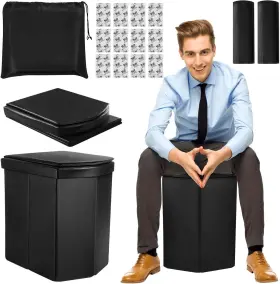 Alilmein 762715349095 Portable Toilet For Adults 16.5 Inch Xl Camping Black