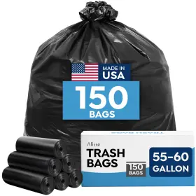 Alitte 789557321164 Large Trash Bags 55-60 Gallon 150 Count Heavy 1 Pack Of Black