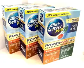 Alka-seltzer 016500576846 Plus Max Strength Cold And Flu Gels Day Night - 24 Pack Of 3