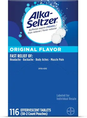 51447 Alka-seltzer Effervescent Tablets Original Flavor Fast 116 Count Pack Of 1