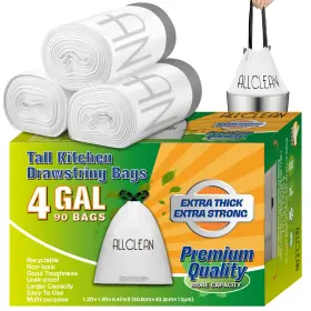 Allclean 738737952230 4 Gallon Trash Bags 90 Count Pack Of 1 White