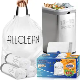 Allcleanbags 755656107497 Trash Bags 15 Gallon Tall Kitchen Drawstring 30 Count Pack Of 1 White