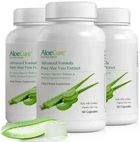 Accap3 Aloecure Aloe Vera Capsules Organic Gut Health Digestive 3 Bottles 60 Count