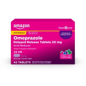 Amazon Basic Care 370030114399 Omeprazole Delayed Release 42 Count Wild Berry Mint