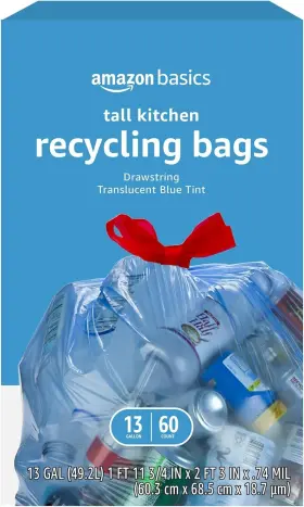131610 Amazon Basics Blue Recycling Trash Bags 60 Count Pack Of 1