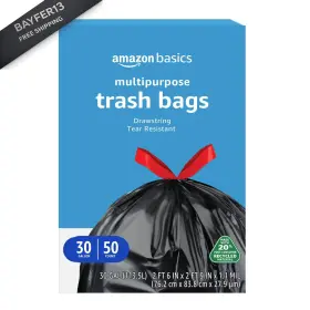 131909 Amazon Basics 30 Gallon Multipurpose Drawstring 1 Count Pack Of 50 Black