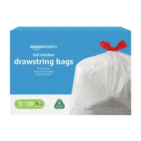131911 Amazon Basics 13 Gallon Flextra Strength Tall 1 Count Pack Of 120 White