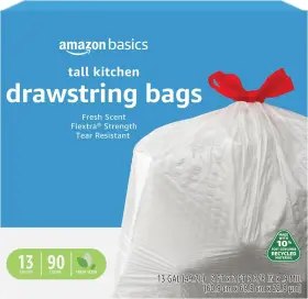 131917 Amazon Basics Flextra Tall Kitchen Drawstring 1 Count Pack Of 90 White