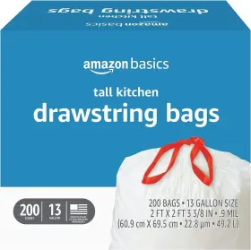 Amazon Basics 195515020015 Tall Kitchen Drawstring Trash 200 Count Pack Of 1 White