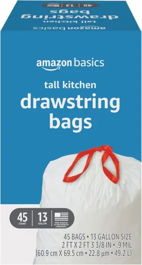 Amazon Basics 195515020039 Trash Bags Tall Kitchen 45 Count Pack Of 1 White