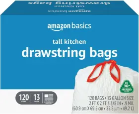 Amzb4-13gw-0.9ds-120 Amazon Basics - Tall Kitchen Trash Bags 13 1 Count Pack Of 120 White