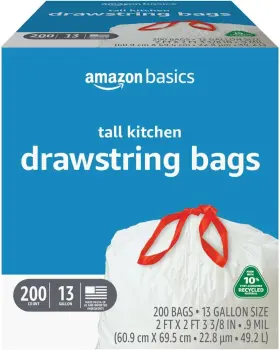 Amzb4-13gw-0.9ds-200-pcr Amazon Basics - Tall Kitchen Trash Bags 13 1 Count Pack Of 200 White