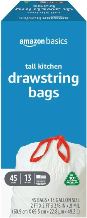 Amzb4-13gw-0.9ds-45-pcr Amazon Basics - Tall Kitchen Trash Bags 13 1 Count Pack Of 45 White