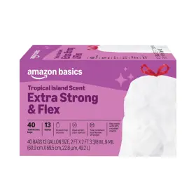 Amzb4-13gw-0.9dsfe-40-oas Amazon Basics Kitchen Trash Bags Drawstring 13 G 40 Count Extra Strong Flex Tall Tropical