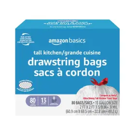 Amzb4-13gw-0.9dsfe-80-lav Amazon Basics Ultra-force Tall Kitchen Drawstring 1 Count Pack Of 80 White