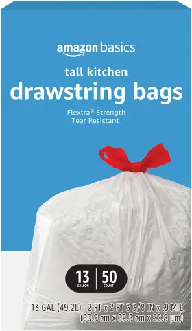 B092vnyhzw Amazon Basics Flextra Tall Kitchen Drawstring 50 Count Pack Of 1 White