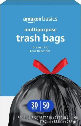 B095pl2mpz Amazon Basics Multipurpose Drawstring Trash 50 Count Pack Of 1 Red Black