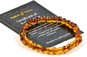 Amber Touch 647356908224 Baltic Bracelet For Adults Made On Elastic Band- 7.5 Inch Cognac
