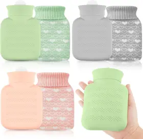 221024 Amylove 3 Pcs Mini Hot Water Bottle For And Heart Print Gray Pink Green