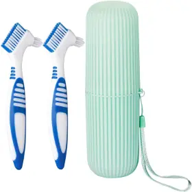Z51s90012 Anbbas 2pcs Double Bristle Head Denture Brush Dental Cleaning With Portabl