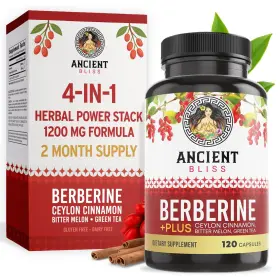 Ancient Bliss 195893201631 Berberine Hcl 1200mg Supplements 120 Capsules Ceylon Cinnamon