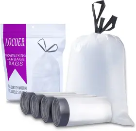 Aocoer 768452198767 8 Gallon Drawstring Trash Bag Small Garbage 45 Count Pack Of 1 White