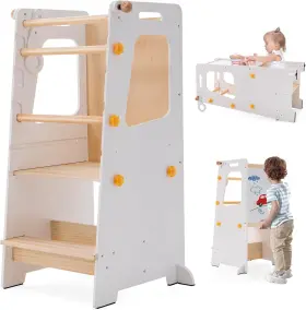 Lt01 Aokkto 4 In 1 Toddler Kitchen Tower Kids Stool Helper Standing White