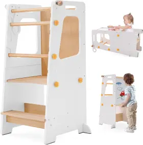 Lt02 Aokkto 4 In 1 Toddler Kitchen Tower Kids Stool Helper Standing White