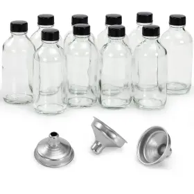 Aozita 975393580337 10 Pack 4 Oz Small Clear Glass Bottles With Lids And 3 Stainless Steel Funnel - 1