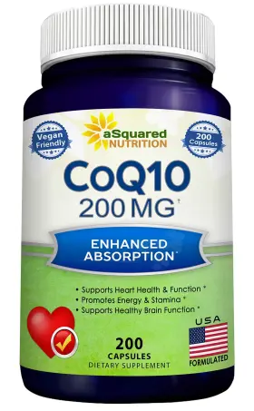 Coq10 Asquared Nutrition 647166393432 200 Capsules 200mg Q-10 High Absorption Vegan Powder