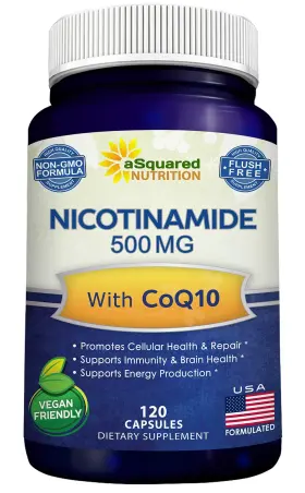 Coq10 Asquared Nutrition Nicotinamide 120ct 500mg 120 Capsules Vitamin B3 Niacinamide Flush Free Skin