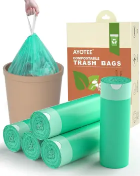 Ayotee 664918682057 Small Compost Bags 1.2 Gallon 125 Count Drawstring Mini Trash Green