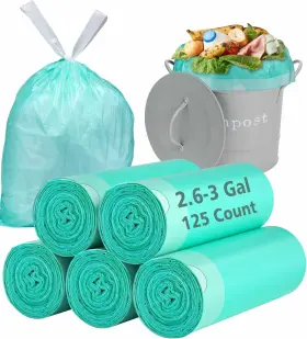 Ayotee 720310693913 3 Gallon Trash Bags With Drawstring Biodegradable 2.6 Green