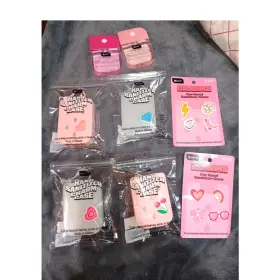 24036 B Pure Hand Sanitizer Charm Case Pink/white Silicone Holder Glitter Clip 1.5 Oz