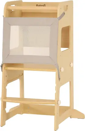 Kslt003n Bateso Basic Wooden Toddler Tower With Detachable Net 3 Adjustable Height Natural