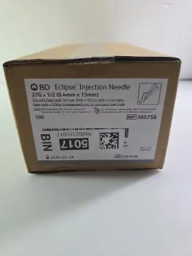 305758 Bd Needles Eclipse Injection 27g X 1/2 Inch 0.4 Mm 13 Box Of 100 Exp 2030