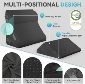 Wp07-4-dg Bdeus Bed Wedge Pillow 4 Piece Set Orthopedic Memory Foam 4pcs Post Surgery