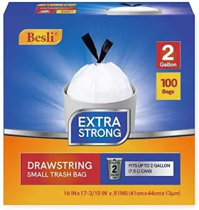 Besli 726673059922 2 Gallon Drawstring Trash Bag Small 100 Count Pack Of 1 White
