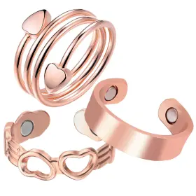 Gold-3 Biomag Cr043r/024ac/008r 3 Pcs Copper Rings For Women 99.99% Pure Adjustable Rose
