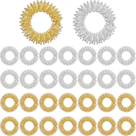 Rolling-01 Blulu 30 Pieces Spiky Sensory Finger Rings 2.5 Cm/ 0.98 Inch Gold And Silver