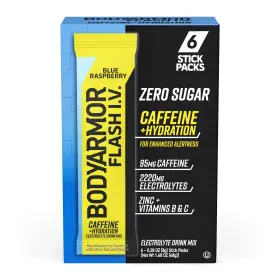 Bodyarmor 810113832272 Caffeinated Electrolyte Drink Mix Blue Raspberry Single Serve Packets 6 Count