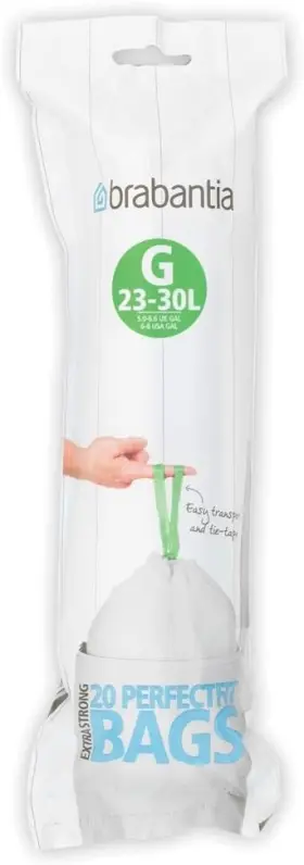 Brabantia 737508522863 Perfectfit Trash Bags Size G / 6-8 Gallon Thick Plastic White