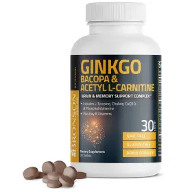 1253-30 Bronson Brain Memory Support Complex 30 Tablets Ginkgo Bacopa L Carnitine Acetyl
