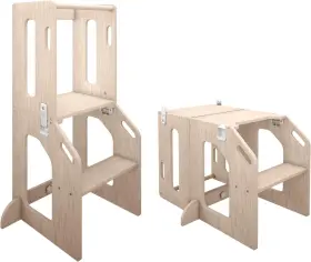 9701 Busy Kids Toddler Tower Kitchen Stool Art Desk 2-in-1 Convertible Table And Natural