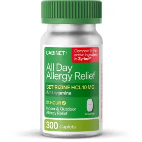 Cab-ab-300-10003a Cabinet Cetirizine Hcl 10mg Allergy Relief Tablets Non-drowsy Antihistam Inch