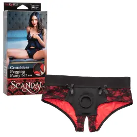 Se-2712-56-3 California Exotics - Scandal Crotchless Pegging Panty Set Red And Black
