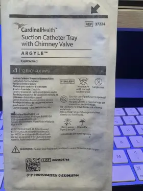 37224 Cardinal Health Argyle Suction Catheter Tray With Chimney Valve 12fr/ch 4.0mm Ref#